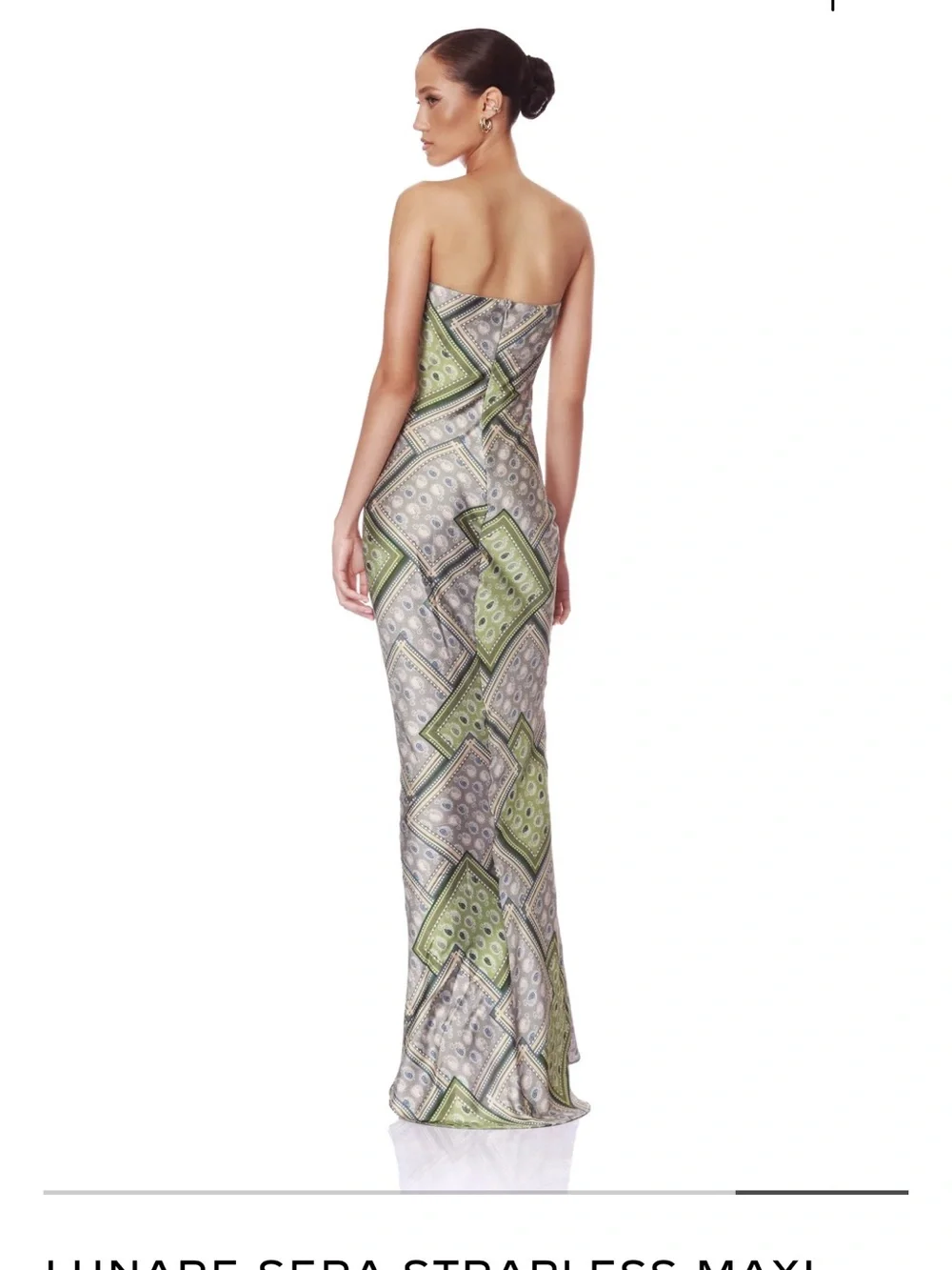 Bronx and Banco Strapless Printed Maxi Dress in Green and Gray - Picture 3 of 3